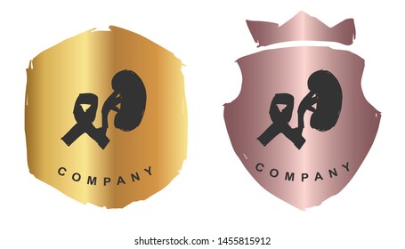 Vector Illustration of Kidney Human Body Parts with Rose Gold and Gold Banner or Background. Graphic Design for Logo and T-shirt.