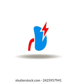 Ilustración vectorial de riñón con rayo. Icono de riesgo de lupus. Símbolo de enfermedad renal crónica.