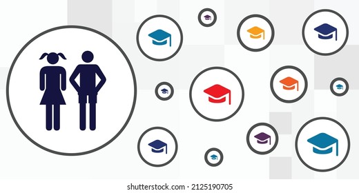 vector illustration of kids and academic cap for education and gain knowledge for kids