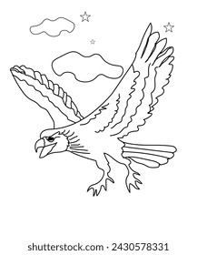 Vector illustration of kids alphabet coloring book page Letter E for Eagle.