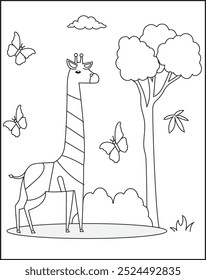 Vector illustration of kids alphabet coloring book page with outlined clip art to color. Letter Z for Zebra.