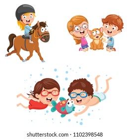 Vector Illustration Of Kids And Animals