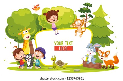 Vector Illustration Of Kids And Animals