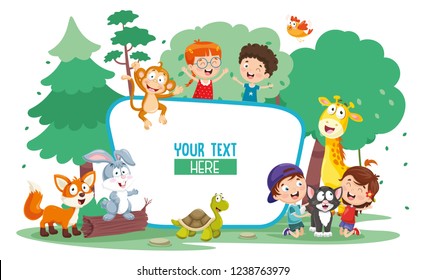 Vector Illustration Of Kids And Animals