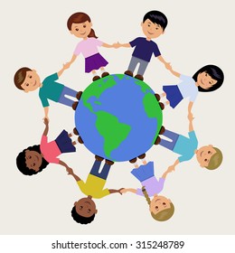 Vector illustration of kids around the Earth