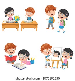 Vector Illustration Of Kids Are Back To School