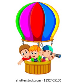 vector illustration of kids in a balloon