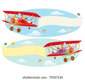 Vector illustration, kid's banner plane, card concept.