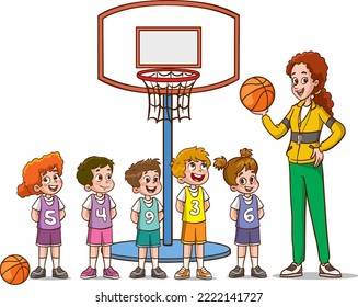 Vector Illustration Of Kids Basketball Team