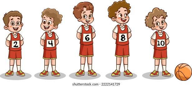 Vector Illustration Of Kids Basketball Team