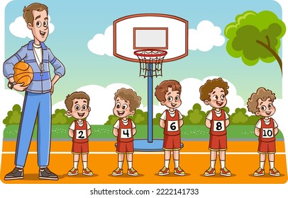 vector illustration of kids basketball team