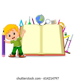 vector illustration of kids with a big book