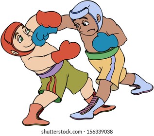 Vector Illustration, Kid's Boxing Match, Cartoon Concept, White Background.