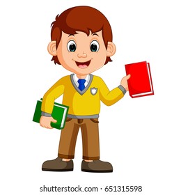 vector illustration of kids boy carrying book cartoon