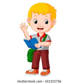 vector illustration of kids boy carrying book cartoon