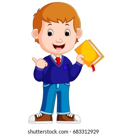 vector illustration of kids boy carrying book cartoon
