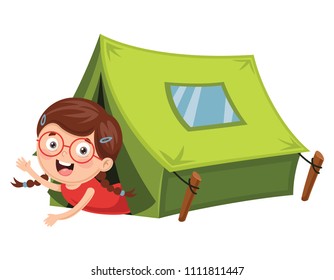 Vector Illustration Of Kids Camping