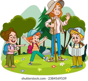 Vektorgrafik von Kids Camping und Trekking