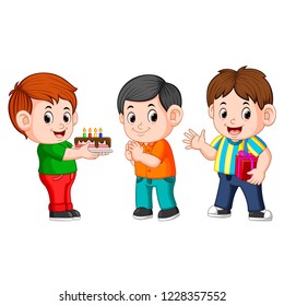 Vector illustration of Kids celebrating a birthday party