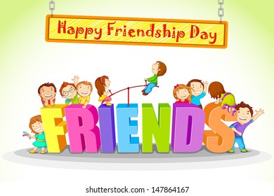 Vector Illustration Kids Celebrating Friendship Day Stock Vector ...