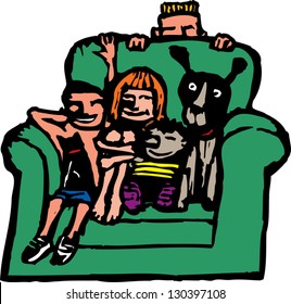 Vector illustration of kids in chair