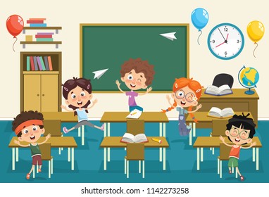 Vector Illustration Of Kids Classroom