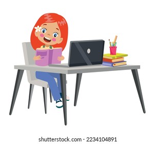 Ilustración Vectorial De Niños Con Computadora