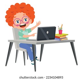 Vector Illustration Of Kids With Computer