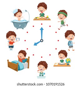 Vector Illustration Of Kids Daily Routine Activities