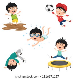 Vector Illustration Of Kids Daily Routine Activities