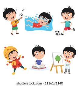 Vector Illustration Of Kids Daily Routine Activities