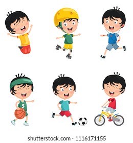 Vector Illustration Of Kids Daily Routine Activities