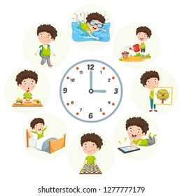 Vector Illustration Of Kids Daily Routine Activities