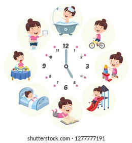 Vector Illustration Of Kids Daily Routine Activities