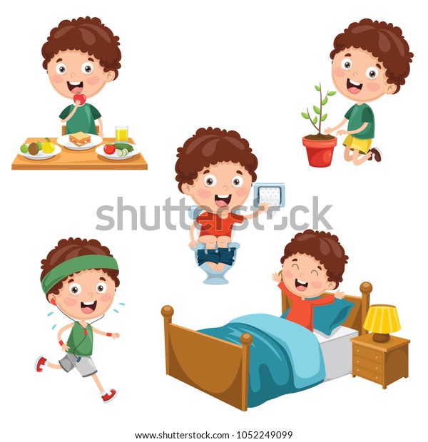 Vector Illustration Of Kids Daily Routine Activities Stock Vector Images
