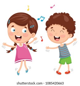 Vector Illustration Of Kids Dancing