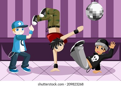 A Vector Illustration Of Kids Dancing Hip Hop