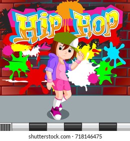 Vector Illustration Of Kids Dancing Hip Hop