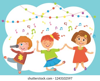 Vector illustration of kids dancing party