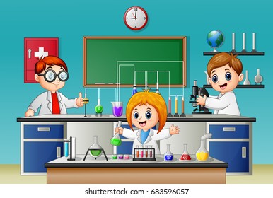 Vector Illustration Kids Doing Chemical Experiment Stock Vector ...