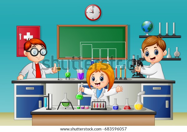 実験室で化学実験を行う子供のベクターイラスト のベクター画像素材 ロイヤリティフリー