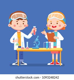 Vector Illustration Kids Doing Research Science Stock Vector (Royalty ...