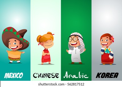 A vector illustration of Kids Dressed in Traditional Clothing