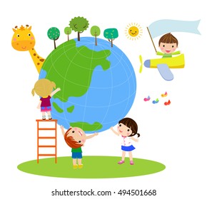 vector illustration of kids and earth