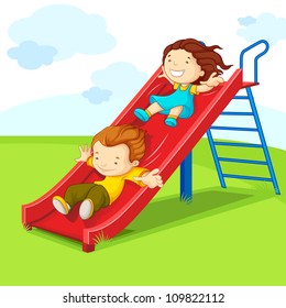 vector illustration of kids enjoying on slide