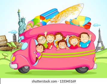 vector illustration of kids enjoying school trip