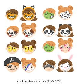 Vector illustration of kids faces. Cartoon characters.