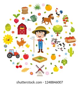 Vector Illustration Of Kids Farm Concept