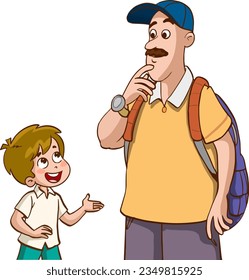 vector illustration of kids and father chatting