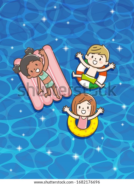 Vector Illustration Kids Floating On Inflatable Stock Vector (Royalty ...